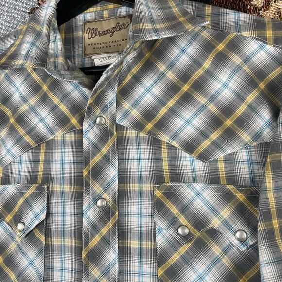 Wrangler Other - Wrangler Western Men's L/XL Pearl Snap Short Sleeve Plaid Shirt Single Stitch